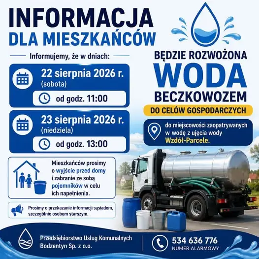 Dowóz wody beczkowozem dla mieszkańców – ważna informacja