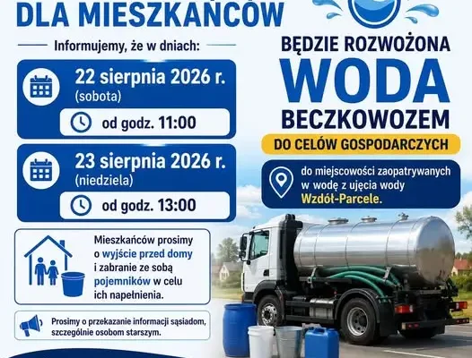 Dowóz wody beczkowozem w gminie Bodzentyn – ważna informacja dla mieszkańców