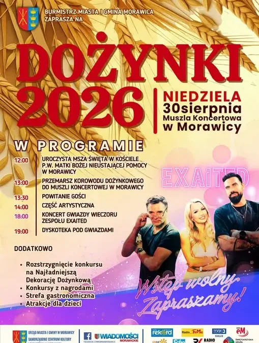Dożynki Gminne w Morawicy: święto plonów z gwiazdą wieczoru – zespołem Exaited