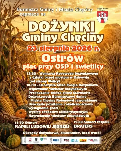 Dożynki Gminy Chęciny 2026: Święto Plonów w Ostrowie już dziś!
