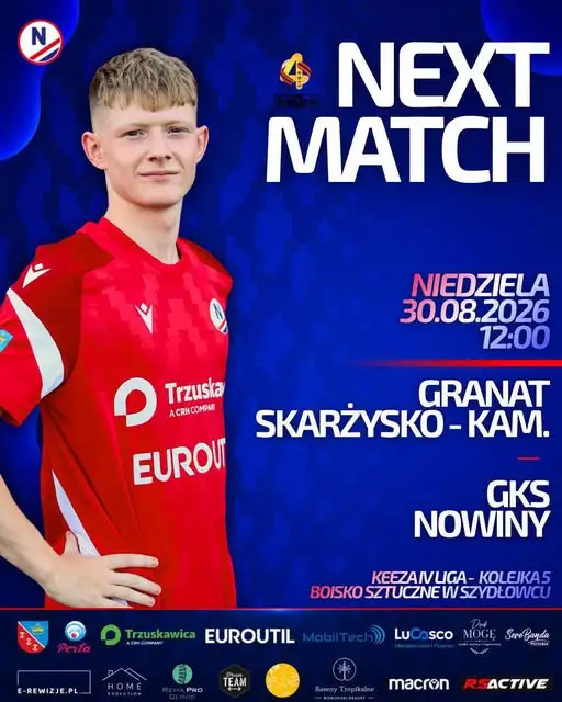 GKS Nowiny zagra w niedzielę w Szydłowcu z Granatem Skarżysko-Kamienna