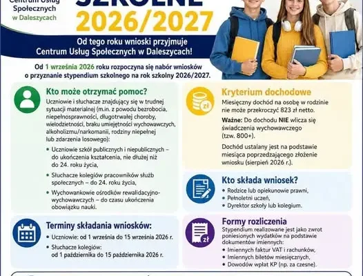 Nabór wniosków o stypendium szkolne w Daleszycach od 1 września