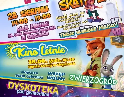 Pożegnanie wakacji w Chęcinach: skatepark, kino i dyskoteka pod gwiazdami