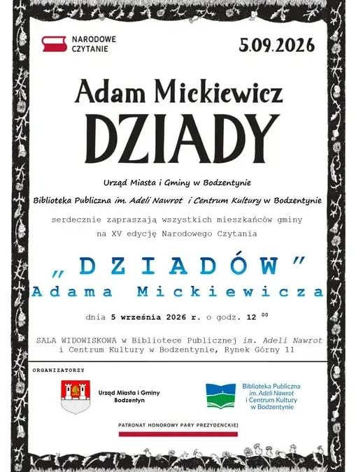 Narodowe Czytanie „Dziadów” w Bodzentynie – zaproszenie na wspólne czytanie