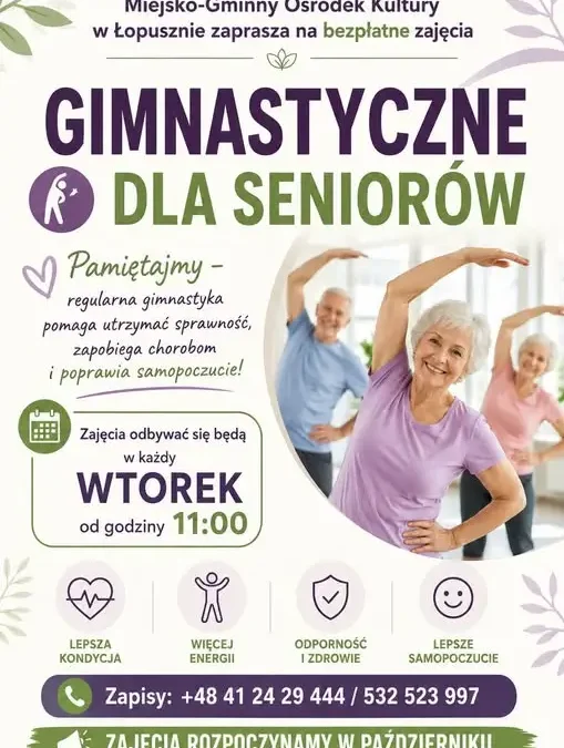 Bezpłatna gimnastyka dla seniorów w Łopusznie – ruszą zajęcia w MGOK