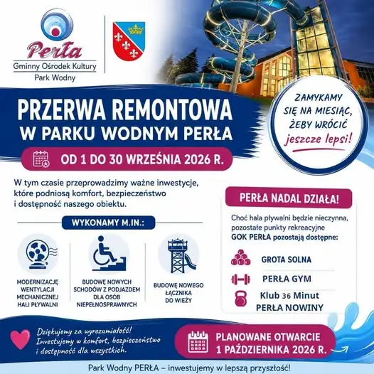 Park Wodny PERŁA zamknięty we wrześniu na remont – co się zmieni?