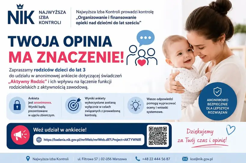 Rodzice dzieci do lat 3 mogą wziąć udział w ankiecie NIK o programie „Aktywny Rodzic”
