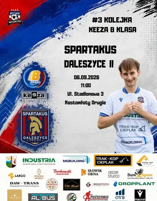3. kolejka B Klasy: Wicher Miedziana Góra podejmie Spartakus Daleszyce II