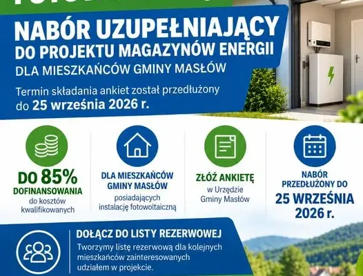 Gmina Masłów: nabór uzupełniający na magazyny energii z dofinansowaniem do 85%