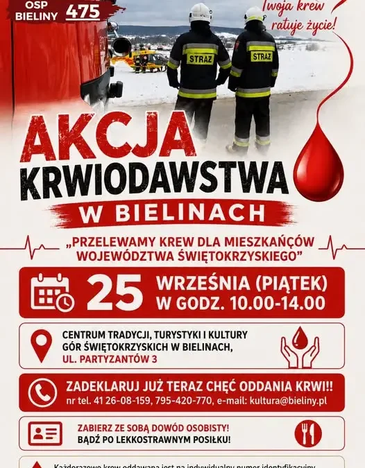 Akcja krwiodawstwa w gminie Bieliny – oddaj krew i wesprzyj OSP w konkursie