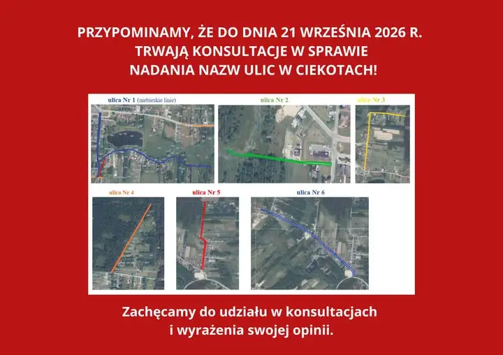 Konsultacje w sprawie nazw ulic w Ciekotach – zostały tylko dwa dni