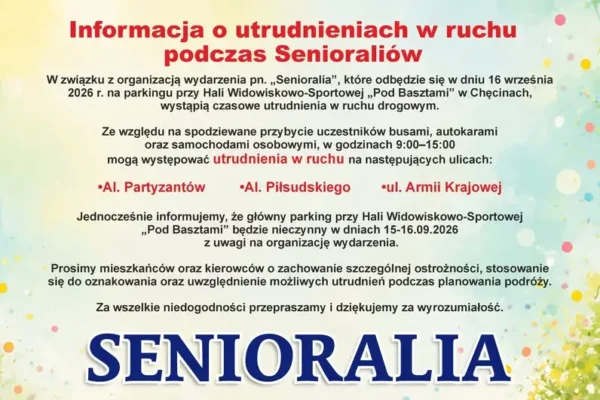 Utrudnienia w ruchu w Chęcinach 16 września – Senioralia przy hali „Pod Basztami”