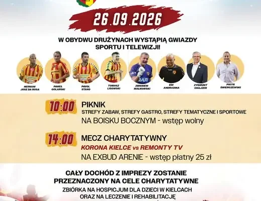 Kielce: piknik rodzinny i mecz charytatywny Korona Kielce – Remont na 5 już w sobotę