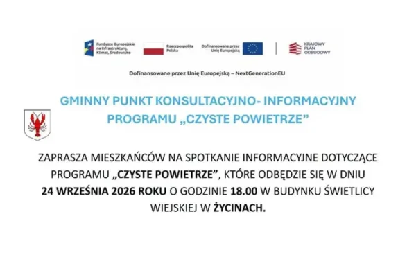 Gmina Raków: spotkanie o programie „Czyste Powietrze” w Życinach