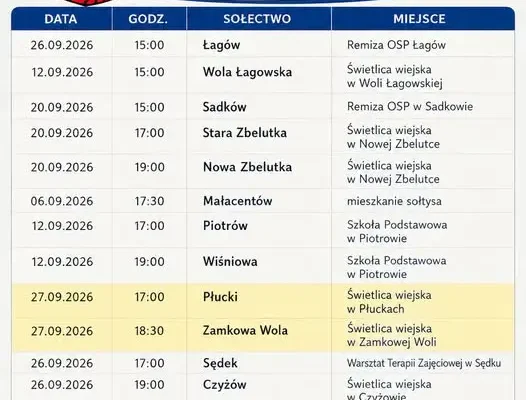 Zebrania wiejskie w gminie Łagów – harmonogram na 27 września