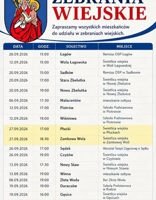 Zebrania wiejskie w gminie Łagów – harmonogram na 27 września