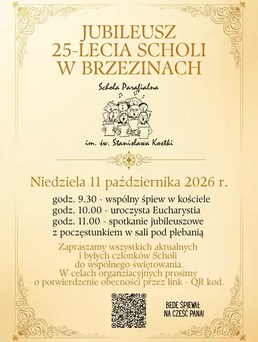 Jubileusz 25-lecia Scholi Parafialnej w Brzezinach – zaproszenie na uroczystość