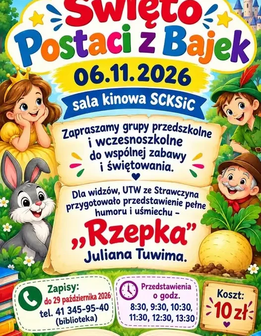 Święto Postaci z Bajek w Strawczynie – zaproszenie dla przedszkoli i szkół