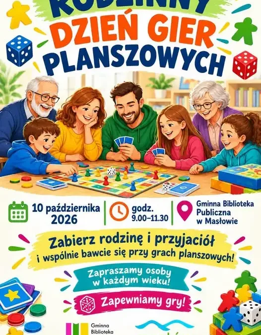 Rodzinny Dzień Gier Planszowych w bibliotece w Masłowie – już 10 października