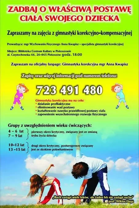 Gimnastyka korekcyjna dla dzieci powyżej 10. roku życia – ruszają zapisy w Piekoszowie