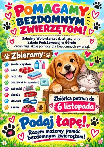 Szkolne Koło Wolontariatu w Górnie organizuje zbiórkę dla bezdomnych zwierząt