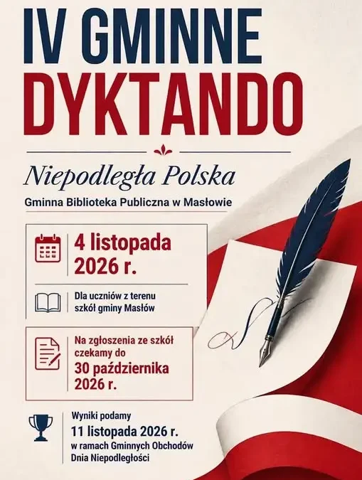 Gmina Masłów zaprasza uczniów na IV Gminne Dyktando „Niepodległa Polska”