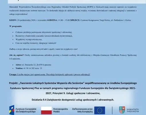 Świętokrzyskie Spotkania Senioralne w Kielcach – zaproszenie dla seniorów z gminy Łopuszno