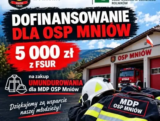 OSP Mniów z dofinansowaniem 5 tys. zł na umundurowanie dla Młodzieżowej Drużyny Pożarniczej