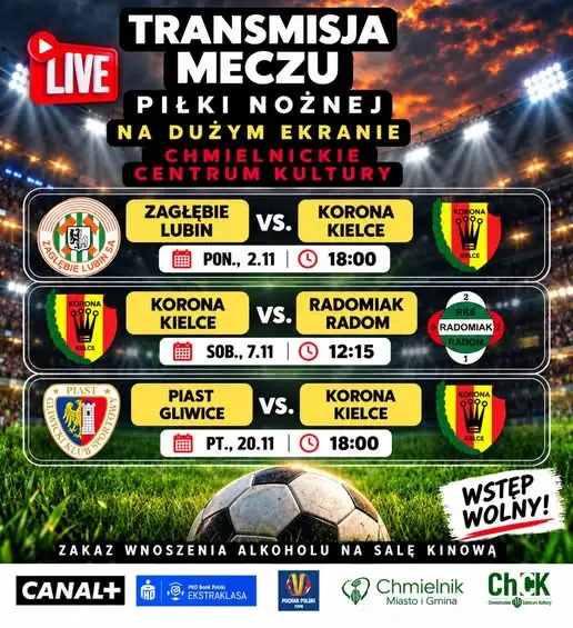 Korona Kielce na wielkim ekranie w Chmielniku – trzy mecze, wstęp wolny