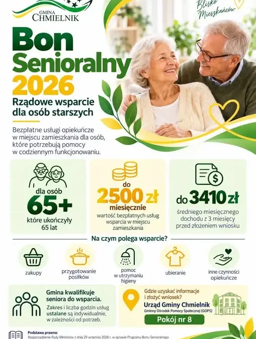 Bon Senioralny w gminie Chmielnik – wsparcie dla osób po 65. roku życia
