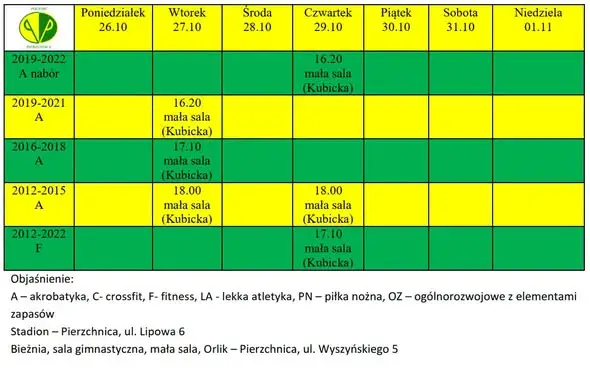 Harmonogram treningów w Pierzchnicy – sprawdź, kiedy masz zajęcia