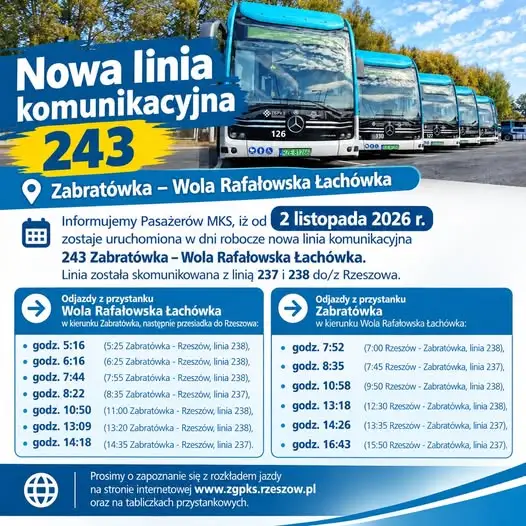 Nowa linia autobusowa 243 od 2 listopada – Zabratówka i Wola Rafałowska zyskają połączenie